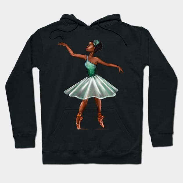 Ballerina in green tutu, ballerina doing pirouette in green coloured/coloured tutu  - brown skin ballerina Hoodie by Artonmytee